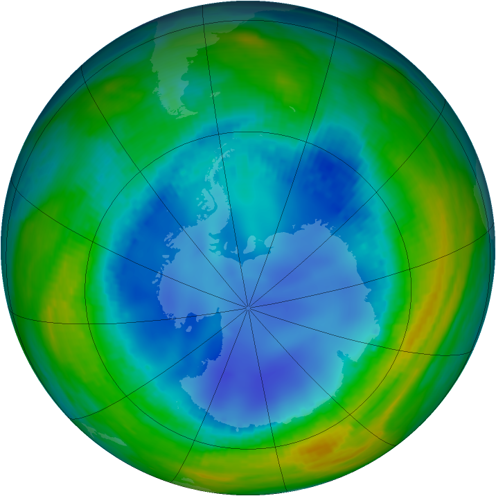 Antarctic ozone map for 08 August 1992